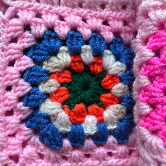 Large Granny Square Crochet Blanket Knit Quilt Handmade Boho 75 X 92 - Picture 10 of 14